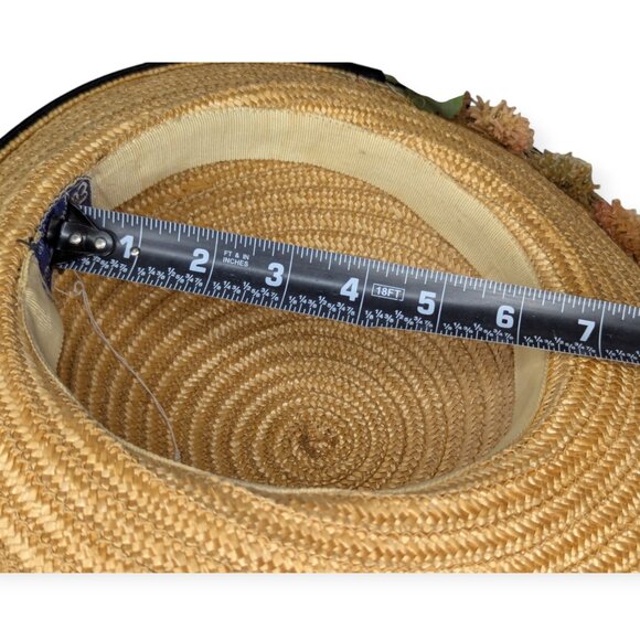 Vintage MGM Elizabeth Taylor Original Child Straw & Floral Hat Black Velvet Trim - Picture 9 of 13